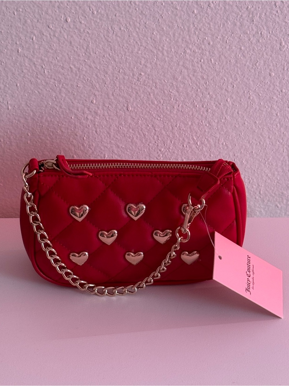 Juicy Couture Red Quilted Heart-Accent Mini Chain Bag/ Wristlet